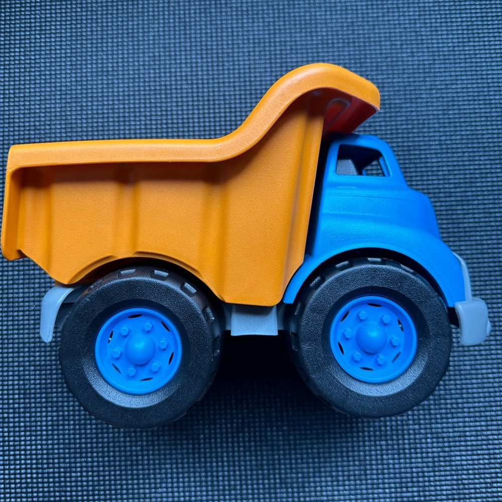 Orange and Blue Toy Dump Truck